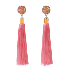 Long Tasseled Rounded Button Earring