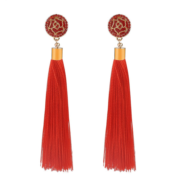 Long Tasseled Rounded Button Earring