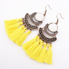 Pearl Inlay Bronze Bohemian Tassel Earrings