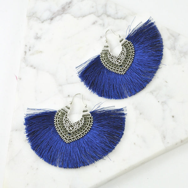 Large Fan Style Crescent Fringe Earrings