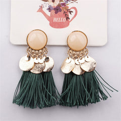 Opal Pearl and Golden Charm Coin Tassel Earrings