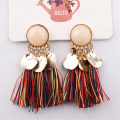 Opal Pearl and Golden Charm Coin Tassel Earrings