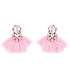Tear Drop Crystal and Fringe Earrings