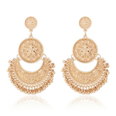 Antique Flower Coin Pendant Drop Earrings