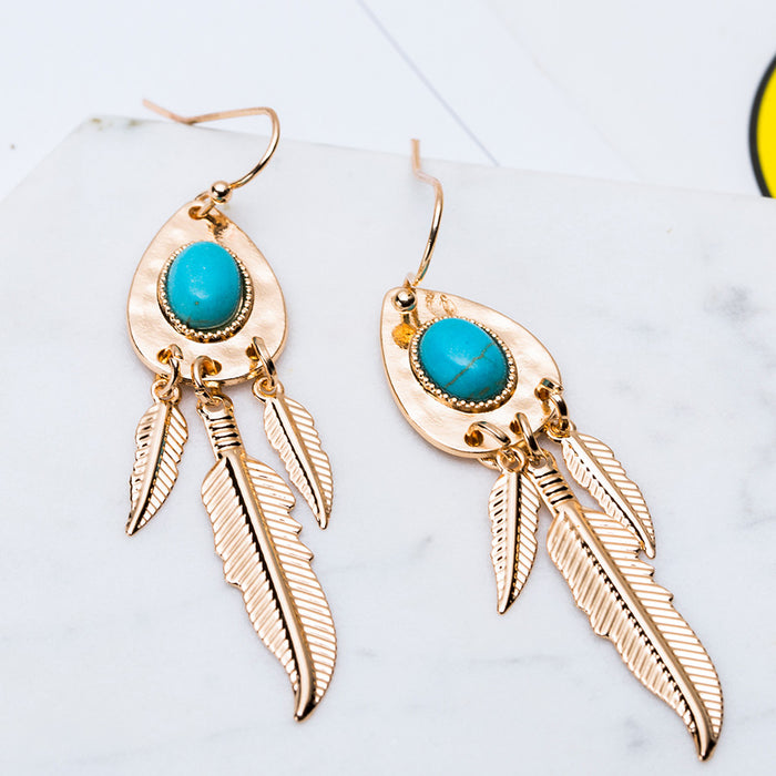 Golden Acrylic Teal Rain Drop and Feather Drops