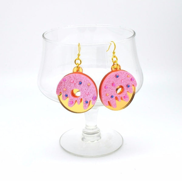 Gold and Rhinestone Acrylic Donut Drop Earrings