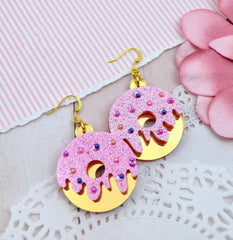 Gold and Rhinestone Acrylic Donut Drop Earrings