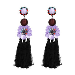 Flower Dangle and Tassel Fringe Earrings