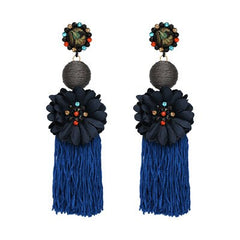 Flower Dangle and Tassel Fringe Earrings