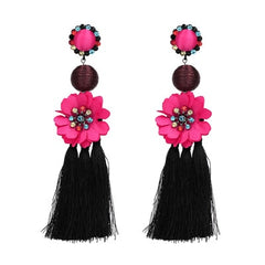 Flower Dangle and Tassel Fringe Earrings