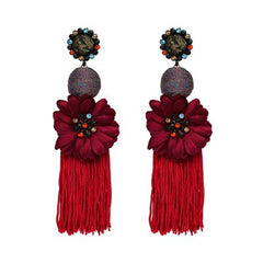 Flower Dangle and Tassel Fringe Earrings