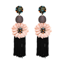 Flower Dangle and Tassel Fringe Earrings