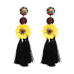 Flower Dangle and Tassel Fringe Earrings