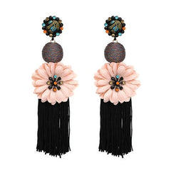 Flower Dangle and Tassel Fringe Earrings