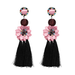 Flower Dangle and Tassel Fringe Earrings