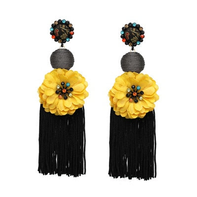 Flower Dangle and Tassel Fringe Earrings