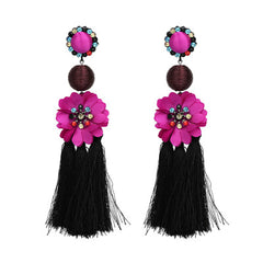 Flower Dangle and Tassel Fringe Earrings