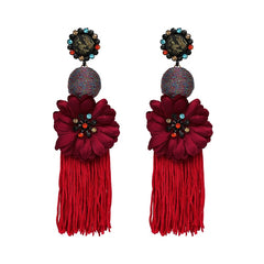 Flower Dangle and Tassel Fringe Earrings