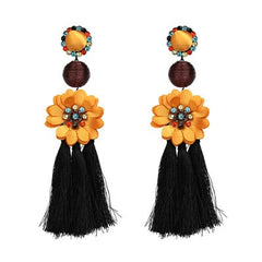 Flower Dangle and Tassel Fringe Earrings