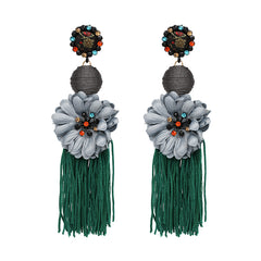 Flower Dangle and Tassel Fringe Earrings