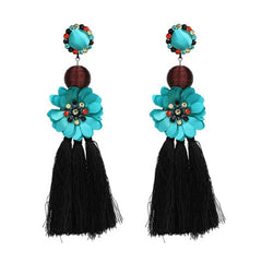 Flower Dangle and Tassel Fringe Earrings