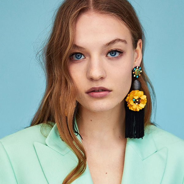 Flower Dangle and Tassel Fringe Earrings