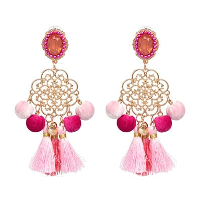 Super Fringe and Mini Pom Pom Drop Earrings