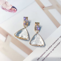 Elegant Gold Crystal Triangle Drop Post Earrings