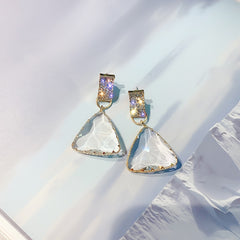 Elegant Gold Crystal Triangle Drop Post Earrings