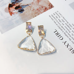 Elegant Gold Crystal Triangle Drop Post Earrings