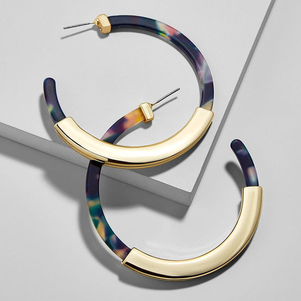 Leopard Print Acrylic Half Round Post Hoop Earrings
