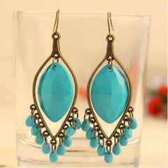 Pastel Boho Brass Tear Drop Stone And Pendant Earrings