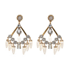 Pearl and Gem Large Chandelier Drop Earrings