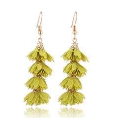 Fringy Colored Pom Pom Stacked Drop Earrings