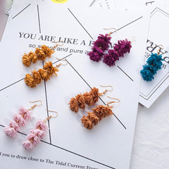 Fringy Colored Pom Pom Stacked Drop Earrings