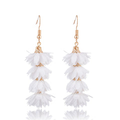 Fringy Colored Pom Pom Stacked Drop Earrings