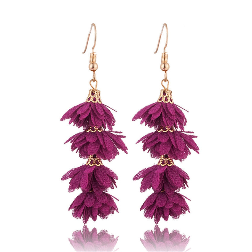 Fringy Colored Pom Pom Stacked Drop Earrings