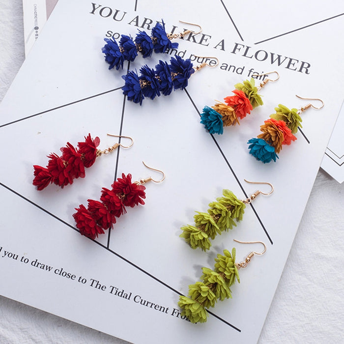 Fringy Colored Pom Pom Stacked Drop Earrings