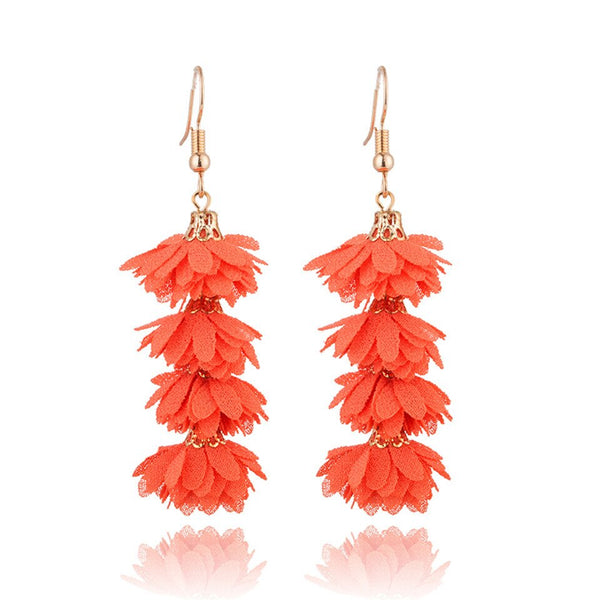 Fringy Colored Pom Pom Stacked Drop Earrings