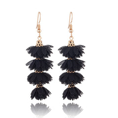 Fringy Colored Pom Pom Stacked Drop Earrings