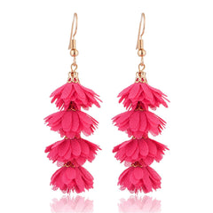 Fringy Colored Pom Pom Stacked Drop Earrings