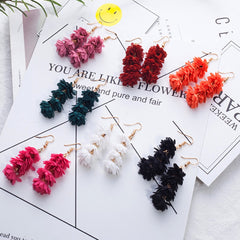 Fringy Colored Pom Pom Stacked Drop Earrings