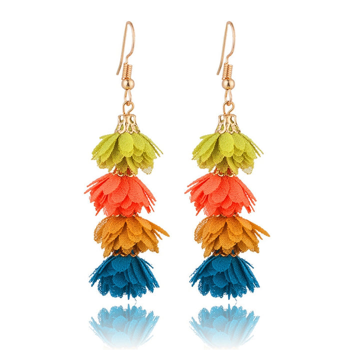 Fringy Colored Pom Pom Stacked Drop Earrings