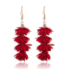 Fringy Colored Pom Pom Stacked Drop Earrings