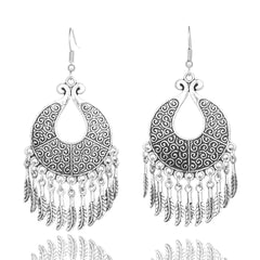 Aztec Boho And Metal Feather Tassel Earrings