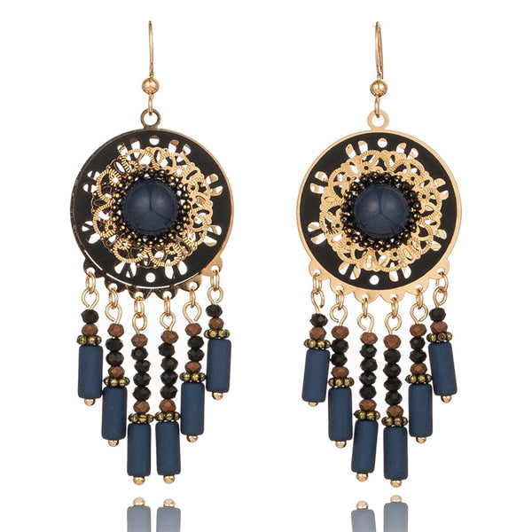 Equisite Deep Blue Beaded Dream Catcher Earrings