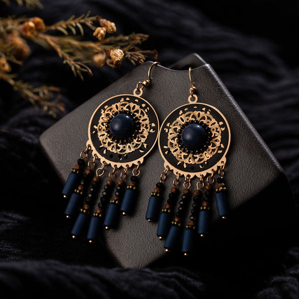 Equisite Deep Blue Beaded Dream Catcher Earrings