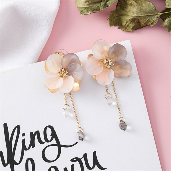 Pink and Gold Blossom With Cystal Pendant Earrings