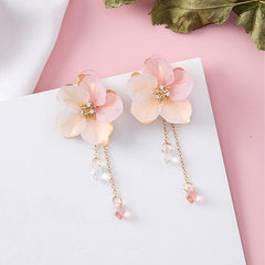 Pink and Gold Blossom With Cystal Pendant Earrings