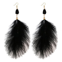 Fluffy Feather Drop Earrings With Stone Pendant